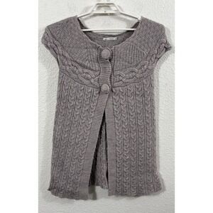 My Tribe Sweater Cardigan Womens Small Light Taupe Cable Knit Cap Sleeve